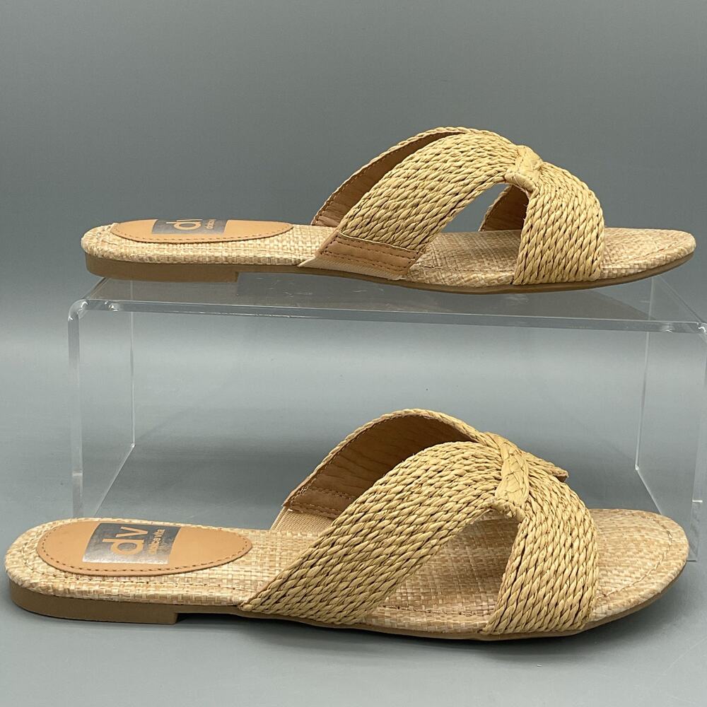 NEW Dolce Vita Women’s Geeya Raffia Criss Cross Slide Sandals Beige Size 11